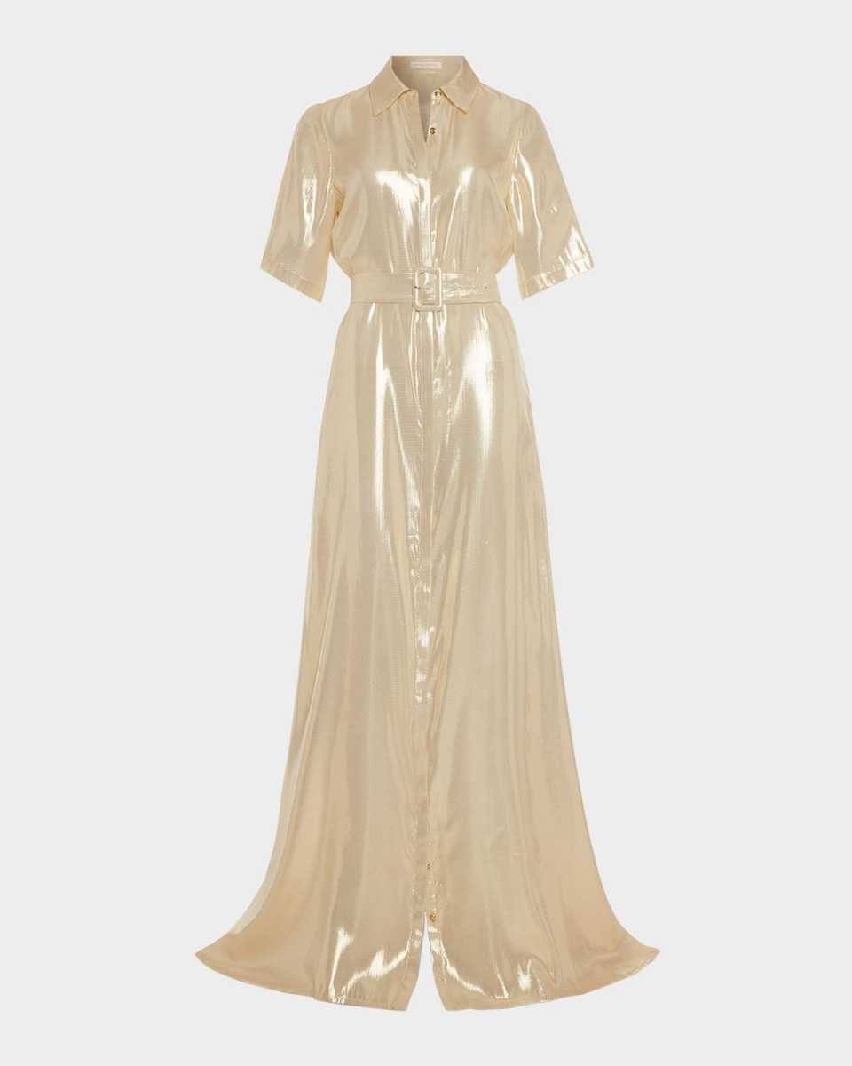 Andi Belted Metallic Silk Shirt Gown